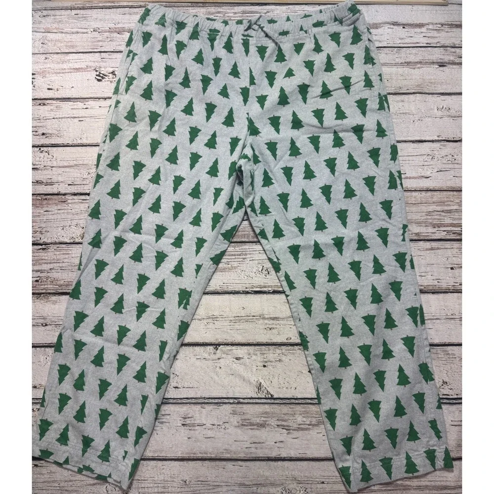 Hanna Andersson Adult Size XL Green Gray Tree Print Flannel Pajama Bottoms Pants